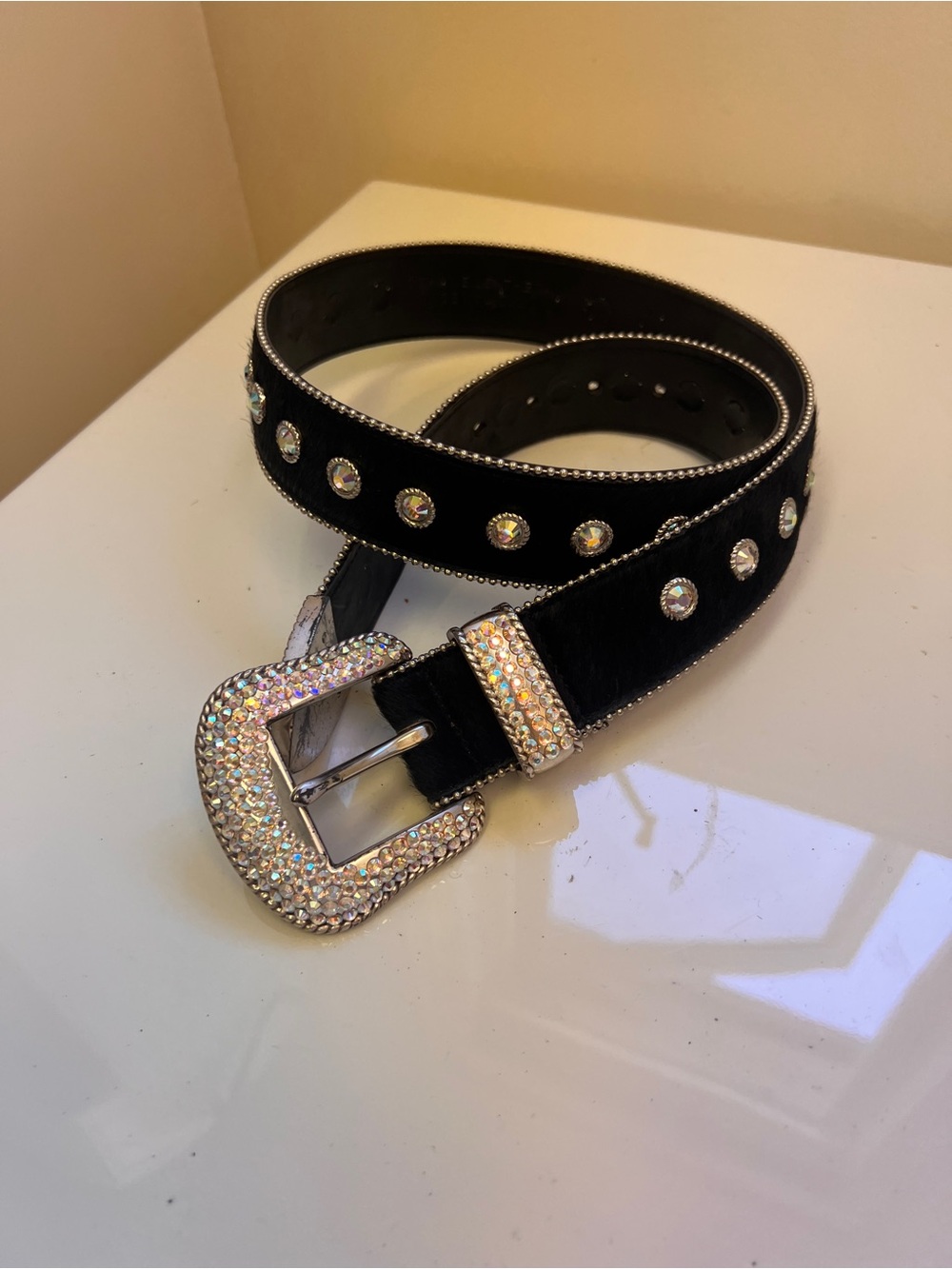 Rhinestone Accent Black Western Belt